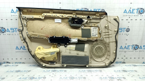 Обшивка двери карточка передняя правая Lexus ES300h ES350 13-15 бежевая с бежевой вставкой кожа, подлокотник беж кожа, молдинг под дерево глянец, с ручкой, царапины
