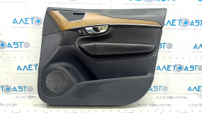 Panou ușă dreapta față Volvo XC90 16-22, piele neagră, cotieră și inserție, piele nappa neagră, ornament din nuc, Bowers & Wilkins, zgârieturi, element de fixare rupt, crom decojit pe mâner