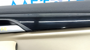 Обшивка двери карточка передняя правая BMW X1 F48 16-22 кожа Sensatec бежевая с черным, Oyster, с подлокотником кожа бежевая Oyster, молдинг черный глянец, с накладкой, с ручкой, царапины