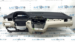 Торпедо передняя панель с AIRBAG BMW X1 F48 19-22 кожа черная с бежевым Oyster под проекцию, под чистку
