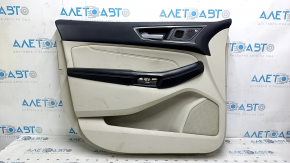 Обшивка двери карточка передняя левая Ford Edge 19-24 серая с черным Bang & olufsen, подлокотник кожа черная, вставка кожа серая, с ручкой, царапины, тычки, надлом крепления, под чистку