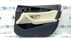 Ornamente ușă, placă dreapta față, Mercedes W213 E 17-23, piele neagră, inserție piele bej, cotieră piele bej, fără perdea, inserție lemn, Burmester, cu suprapuneri și mâner, rupturi, zgârieturi