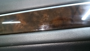 Panou decorativ ușă spate stânga Audi A4 B8 13-16 negru, cu inserție din piele neagră, cotiera din piele neagră, ornament sub lemn închis la culoare, lovitură, zgârietură