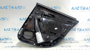 Panou decorativ ușă spate stânga Audi A4 B8 13-16 negru, cu inserție din piele neagră, cotiera din piele neagră, ornament sub lemn închis la culoare, lovitură, zgârietură