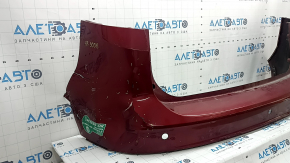 Бампер задний голый Ford C-max MK2 13-18 под парктроники, красный, трещины, надрывы, прижат, надломано крепление, нет части