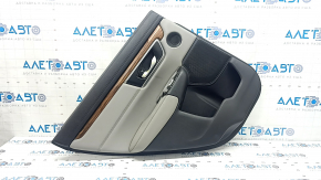 Обшивка двери карточка задняя левая Honda CRV 17-22 черная, подлокотник серая кожа, вставка серая кожа, молдинг под дерево, под пищалку, с ручкой, царапины, под чистку, трещина