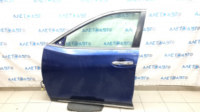 Дверь в сборе передняя левая Nissan Rogue 14-20 синий RBY, keyless, нижняя хром накладка