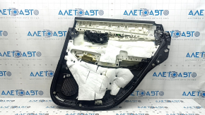 Ornamente ușă, spate stânga Infiniti QX50 19-21, negre cu inserții din piele neagră, cusături gri, cotieră din piele neagră, ornament gri lucios, cu mâner, cu iluminare din spate, uzate