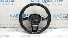 Руль голый Audi A6 C8 19-25 кожа темно серая с серой строчкой и подогревом, Sport, глянец с хромированными вставками, без кнопок, царапины