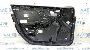 Обшивка двери карточка передняя правая Mercedes A-class V177 19-22 черная, вставка алькантара черная с красной строчкой, молдинг серебро под управление и подогрев сиденья, Burmester, с ручкой
