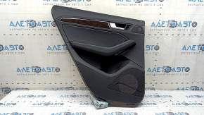 Panou decorativ ușă spate stânga Audi Q5 8R 09-17 plastic negru, cu inserție din lemn, cotieră neagră, inserție din piele neagră, cu mâner, zgârieturi, uzat