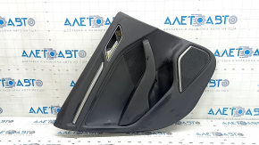 Обшивка двери карточка задняя левая Audi A3 8V 15-20 4d, 5d, черная, кожа, подлокотник кожа черная, Bang and Olufsen, под пищалку, вставка под алюминий, с ручкой, царапины