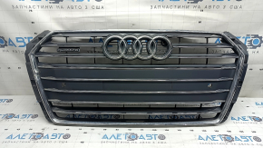 Решетка радиатора в сборе Audi A4 B9 17 с эмблемой, quattro, под парктроники, светлый хром, песок, надлом молдинг