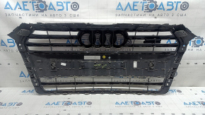 Решетка радиатора в сборе Audi A4 B9 17 с эмблемой, quattro, под парктроники, светлый хром, песок, надлом молдинг