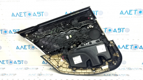 Panou decorativ ușă spate dreapta BMW 5 G30 17-23 piele bej Canberra bej, inserție sub lemn închis, cotiera piele bej, cu mâner, zgârieturi, necesită curățare