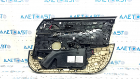Обшивка двери карточка передняя левая BMW 5 G30 17-20 черная, кожа бежевая elfenbein-weiss, вставка под темное дерево, хром, подлокотник бежевая кожа, с подсветкой, с сеткой под динамик, с ручкой, дефект ручки подлокотника, сломано крепление