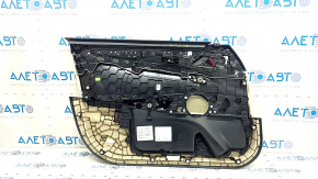 Обшивка двери карточка передняя правая BMW 5 G30 17-20 черная, кожа бежевая elfenbein-weiss, вставка под темное дерево, хром, подлокотник бежевая кожа, с подсветкой, с сеткой под динамик, с ручкой