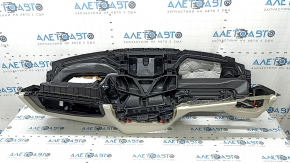 Торпедо передняя панель с AIRBAG BMW 5 G30 17-23 кожа черная с Elfenbein-Weiss, под чистку, ржавый пиропатрон