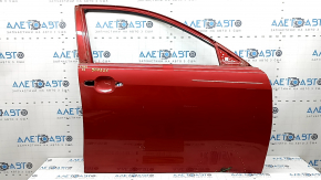 Ușa din dreapta față a unui Toyota Camry v40 roșu 3R3 este goală, cu o denivelare și o îndoitură.
