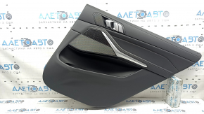 Ornamente ușă, placă portieră dreapta spate, BMW X7 G07 19-22, sub cortină, piele Vernasca, Schwarz, inserție lemn Fineline/metal, cu mâner, cu plasă pentru difuzor