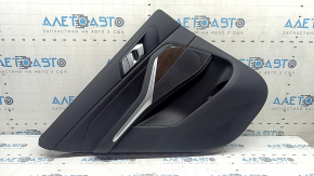 Ornamente ușă, spate stânga, BMW X5 G05 19-22, piele neagră, fără cortină, inserție din lemn Fineline Stripe, cotieră din piele neagră, cu mâner și suprapuneri, lovitură, zgârieturi