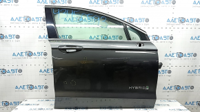 Дверь в сборе передняя правая Ford Fusion mk5 13-20 hybrid, графит J7, 2 хром молдинга, ручка keyless с хром, с кодом, тычки, царапины на накладке
