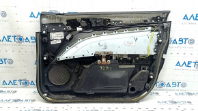 Обшивка двери карточка передняя левая Ford Fusion mk5 17-20 titanium, кожа черная, с подсветкой, подлокотник кожа черная, хром молдинг, с ручкой, царапины, тычка, трещина