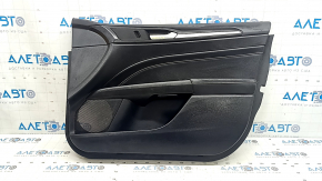 Обшивка двери карточка передняя правая Ford Fusion mk5 17-20 titanium, кожа черная, с подсветкой, подлокотник кожа черная, хром молдинг, с ручкой, царапины, вмятины