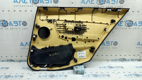 Ansamblu panou ușă spate stânga pentru BMW Seria 3 F30 12-18, negru, cotieră și inserție, piele neagră, cusături roșii, garnitură cromată, ornamente din lemn închis la culoare, cu iluminare din spate, cu mâner, rupturi, lovituri, zgârieturi