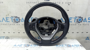 Руль голый BMW 3 F30 12-18 кожа черная, Sport, красная строчка, под лепестки с подогревом, с кнопками и накладкой, царапины, потерт