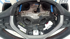 Руль голый BMW 3 F30 12-18 кожа черная, Sport, красная строчка, под лепестки с подогревом, с кнопками и накладкой, царапины, потерт