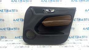 Panou ușă dreapta față negru Volvo XC60 18-26, cotieră din piele maro, tapițerie neagră, cu mâner