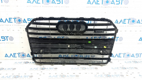 Grilă radiator completă pentru Audi A6 C7 2016-2018, cu emblema "quattro", negru lucios + crom, pentru senzori de parcare, ornamente cromate, găuri nemontate din fabrică