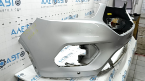 Бампер передний голый Ford Escape MK3 17-19 рест под парктроники, серебро, царапины, трещины в креплениях, прижат, нештатные отверстия