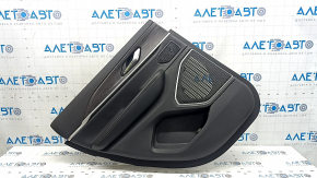 Panou ornamental ușă, spate stânga, complet, Jeep Grand Cherokee WL 23-26, negru, cotieră și inserție, piele neagră, cusături albe, inserție din lemn, cromat, cu mâner, uzat