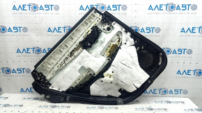 Ornamente ușă, spate dreapta Infiniti QX50 19-21, negre cu inserții din piele neagră, cotieră din piele neagră, fără perdea, BOSE, cu iluminare din spate, ornament gri lucios, cu mâner, zgârieturi
