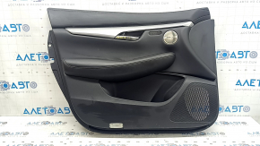 Panou ușă stânga față negru pentru Infiniti QX50 19-22, inserție din piele neagră, cotieră din piele neagră, cusături gri, ornament gri lucios, cu iluminare din spate, cu mâner, îndoit, zgârieturi