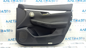 Panou ușă dreapta față negru pentru Infiniti QX50 19-22, inserție din piele neagră, cotieră din piele neagră, cusături gri, ornament argintiu, cu mâner, zgârieturi