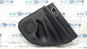 Ornamente ușă, placă spate dreapta, Jeep Grand Cherokee WK2 17-19, negru, cu mâner, cotieră și inserție, piele neagră cu cusături roșii, ornament din lemn închis la culoare cu crom, zgârieturi