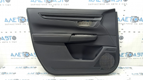Обшивка двери карточка передняя левая Honda CRV 23-26 черная, подлокотник кожа черная с оранжевой строчкой, молдинг черный глянец, потёрта, тычка