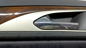 Panou ușă, stânga față, Lincoln MKZ 17-20, negru cu inserție din piele neagră, cotieră din piele neagră, inserție din lemn maro lucios, cu iluminare din spate, cu mâner, zgârieturi, rupturi, lovituri