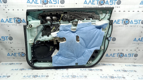 Panou ușă, stânga față, Lincoln MKZ 17-20, negru cu inserție din piele neagră, cotieră din piele neagră, inserție din lemn maro lucios, cu iluminare din spate, cu mâner, zgârieturi, rupturi, lovituri