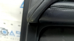 Panou ușă dreapta față Lincoln MKZ 17-20, negru cu inserție din piele neagră, cotieră din piele neagră, inserție din lemn maro lucios, cu iluminare din spate, cu mâner, zgârieturi, rupturi, lovituri