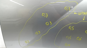 Дверь голая задняя левая Hyundai Tucson 22-26 Korea, серебро R2T, с верхним хром молдингом, после ремонта, нештатное отверстие