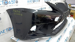 Бампер передний голый Lexus CT200h 14-17 без парктроников и омывателей фар, черный, царапины, примят, надорван, трещина в креплении