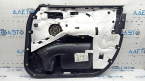 Обшивка двери карточка передняя левая BMW X3 G01 18-21 кожа бежевая, вставка кожа бежевая, серая строчка, вставка под дерево темный дуб Perlglanz Chrom, с ручкой, с кнопками, царапины, потерта, царапины