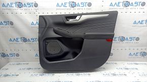 Обшивка двери карточка передняя правая Ford Escape MK4 20-22 тип 2, черная, подлокотник кожа черный, молдинг серый, с хром ручкой, царапины