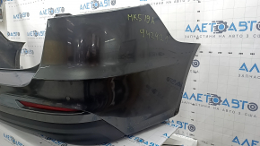 Бампер задний в сборе Ford Fusion mk5 19-20 графит, с губой, с парктрониками, с отражателями, с проводкой, с абсорбером, примят, царапины, трещина, потерт
