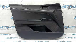 Обшивка двери карточка передняя левая Kia K5 21-24 черная, вставка и подлокотник кожа черная, молдинг графит, потерта, царапины, примята