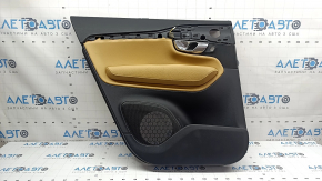 Panou decorativ ușă spate stânga Volvo XC90 16-22 piele neagră, inserție bej, cotieră bej, fără perdea, rupturi, element de fixare rupt